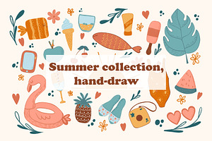 Summer Collection Clipart, Hand-draw