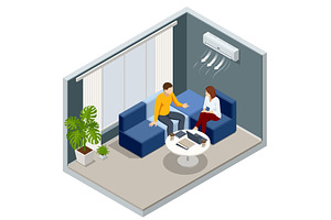 Isometric room with two people, a Technology Illustration by Golden Sikorka