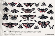 Watercolor Moths: PNG Clipart Set, an Object Graphic by Lumitar (Thumbnail 1 of 4)