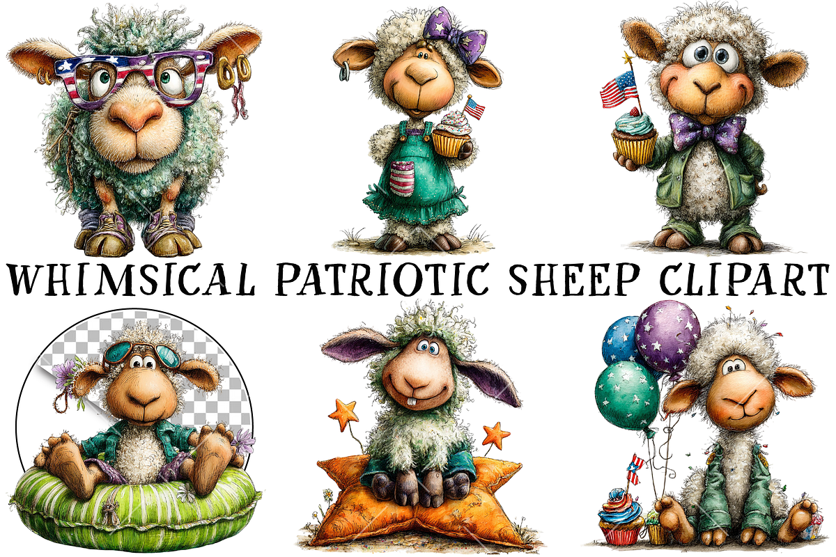 Whimsical Patriotic Sheep Clipart, an Illustration by OK Design (Photo 2 of 6)