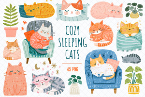 Cozy Sleeping Cats Clipart Bundle
