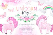 Watercolor Unicorn Design Set, a Decorative Illustration by LarysaZabrotskaya (Thumbnail 1 of 10)