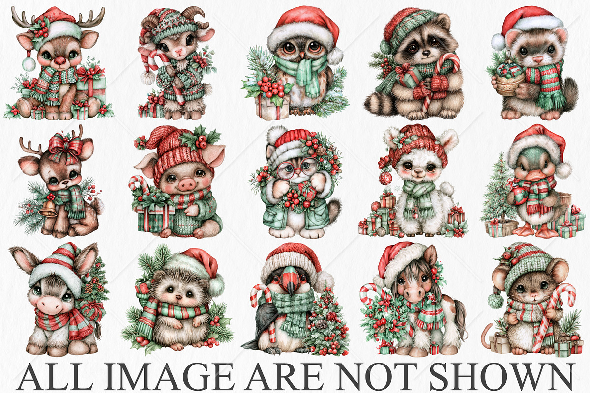 Christmas Animals Clipart Bundle, a Seasonal Illustration by Canvas Craft (Photo 3 of 10)