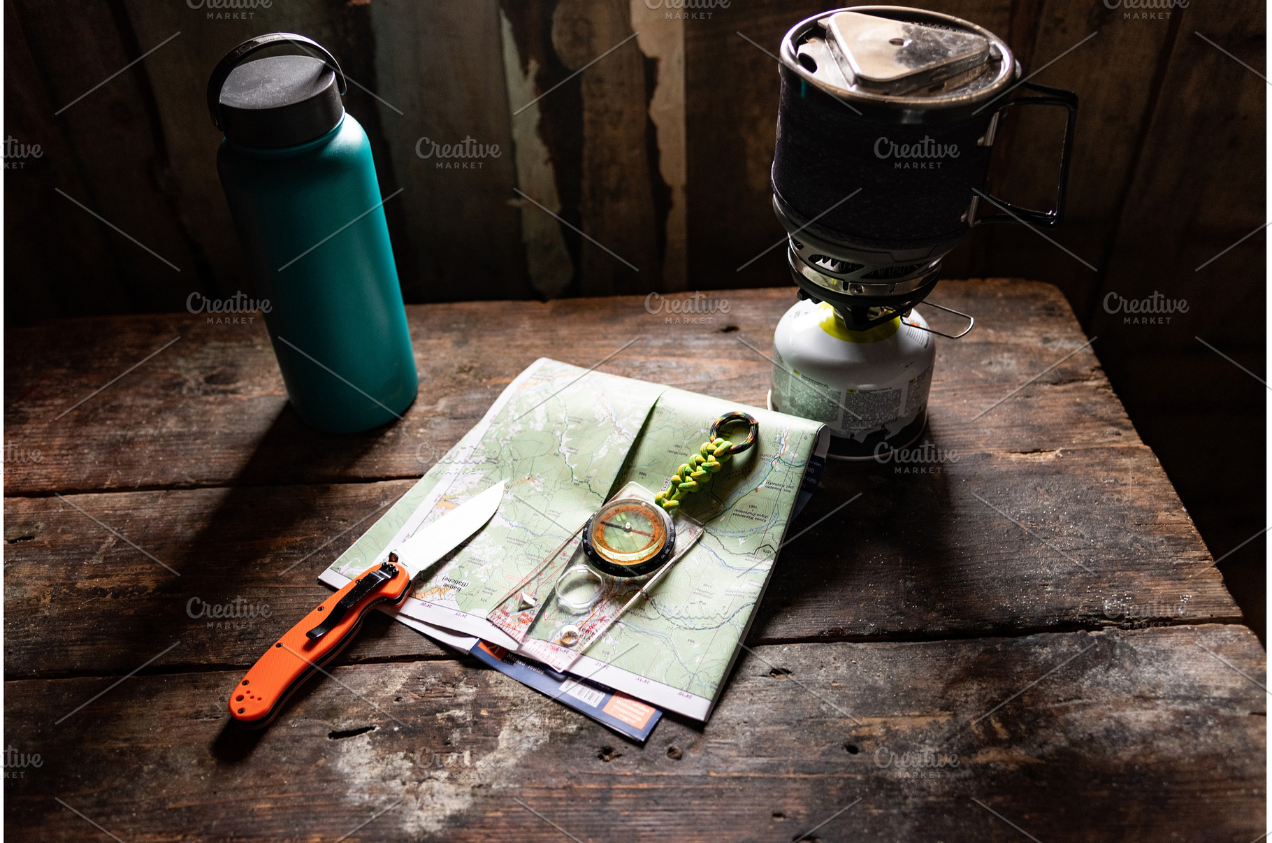 Hiking gear and navigation tools on, a Background Photo by Stockphoto by vzwer
