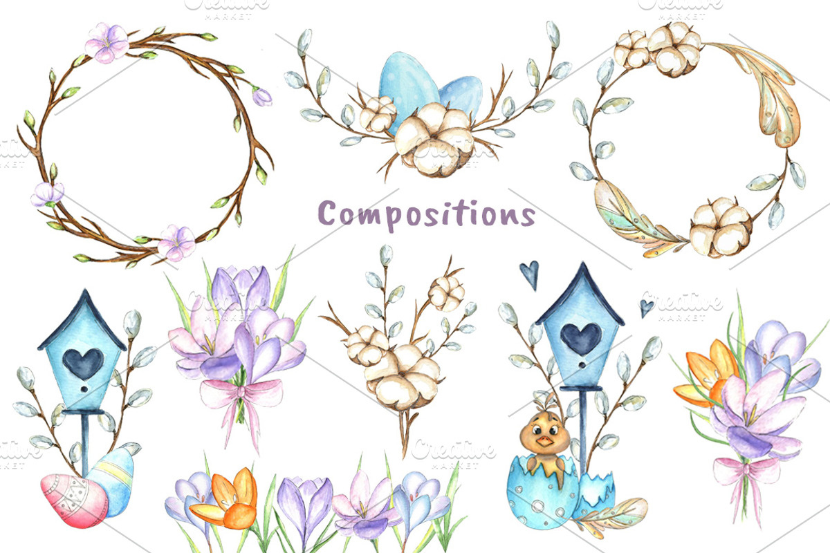 Happy Easter watercolor set, an Illustration by artdreamer (Photo 3 of 6)