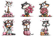 Quirky Valentine Cats Clipart, an Illustration by DreamArtGraphic (Thumbnail 3 of 4)