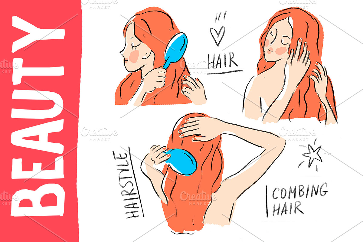 Beauty illustration Combing hair, a Graphic by Melniklenart (Photo 1 of 3)