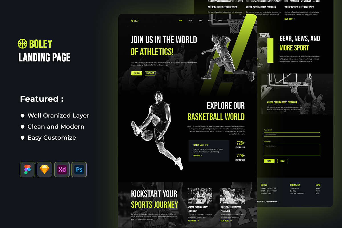 Basketball Sport Landing Page, an UI Kit Template by ENATIVE (Photo 1 of 4)
