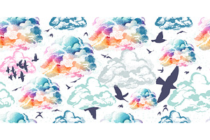Clouds colored seamless background, an Illustration by Nenahliadava Design