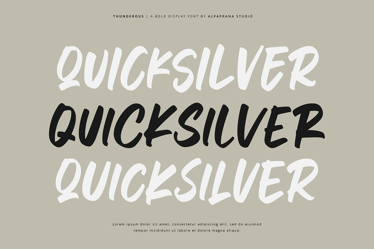 Thunderous - Bold Display Font, a Script Font by Alpaprana (Photo 2 of 12)