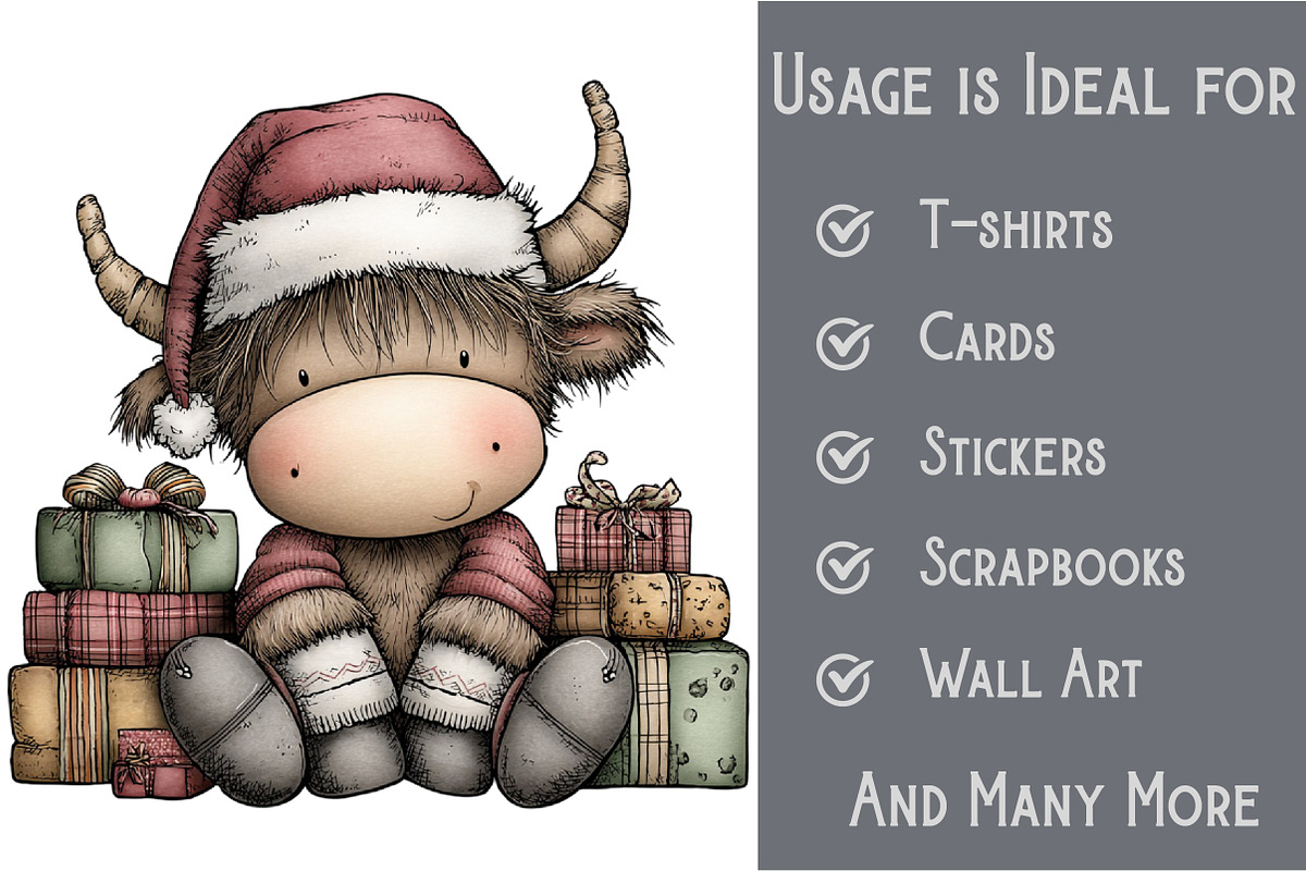 Whimsical Christmas Highland Cow, an Illustration by Pixels.Craft (Photo 5 of 6)