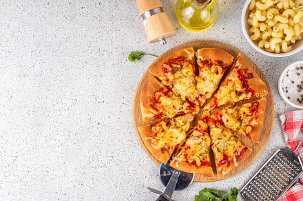 Viral Pizza Pasta made with tomato sauce, pasta and mozzarella