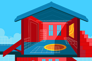 Blue Flat Architecture Illustration, a Technology Illustration by graphicook