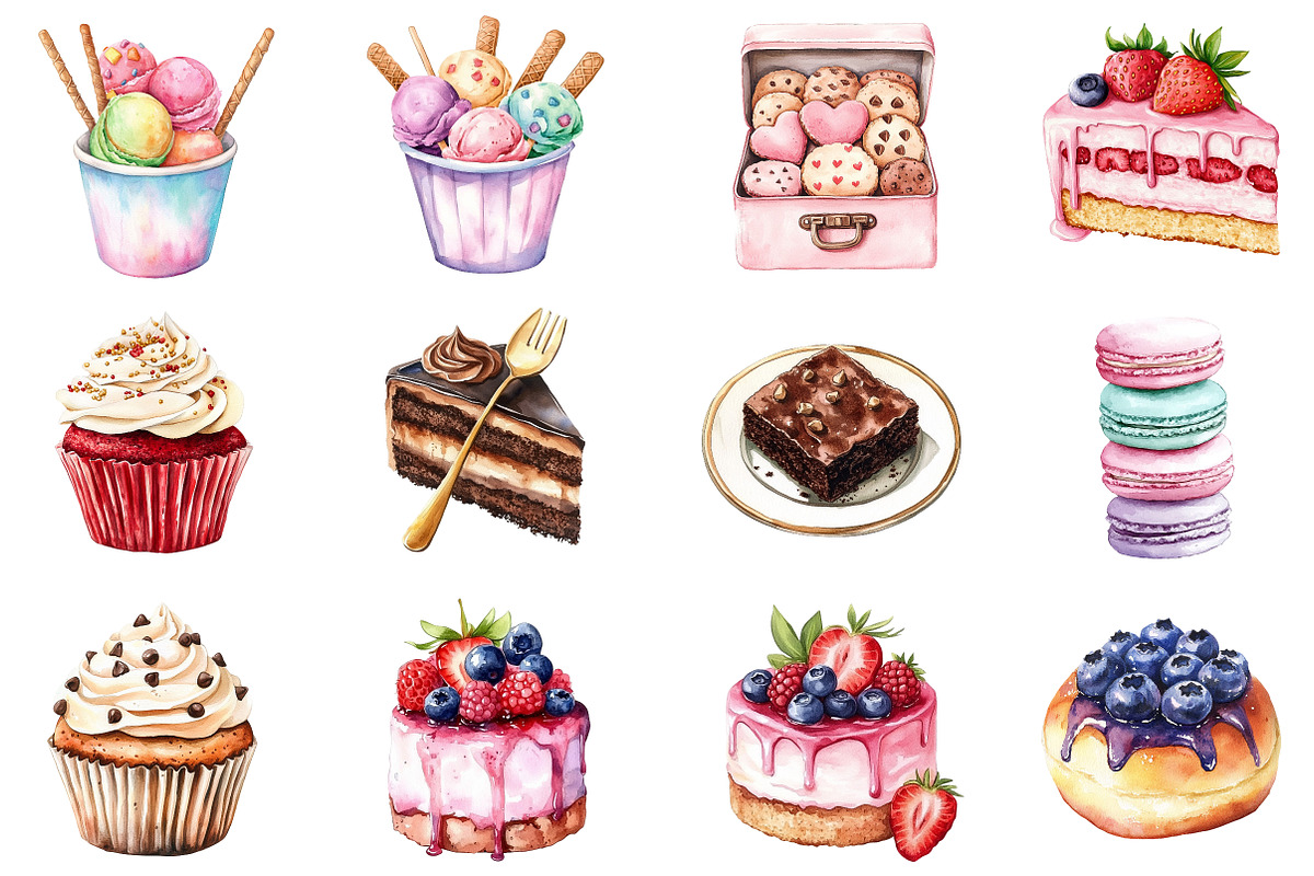 Watercolor Sweets Clipart Bundle, an Illustration by CitraGraphics (Photo 3 of 5)