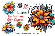 Watercolor Lily Logo Art Clipart, an Object Graphic by Negarin Digital Art (Thumbnail 1 of 11)