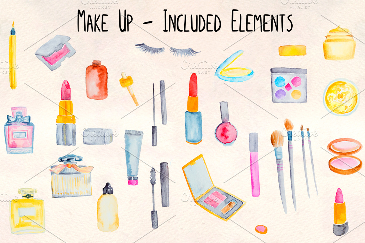 Makeup Cosmetics Watercolor Kit, an Object Illustration by Violet LeBeaux (Photo 1 of 3)