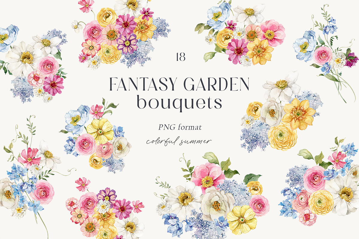 Fantasy Garden summer watercolor set, a Decorative Illustration by AleksaArt (Photo 3 of 20)