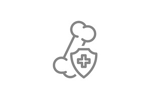 Human bone with a shield line icon, an Object Illustration by GraphiShop