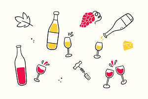 Hand Drawn Wine Bottles and Glasses