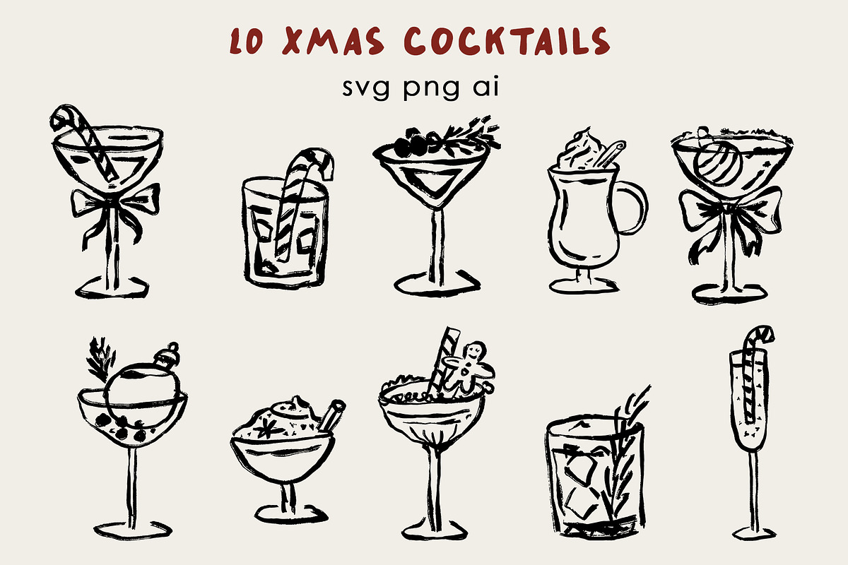Whimsical Christmas Cocktails, a Food Illustration by Teresa Art Store (Photo 7 of 9)