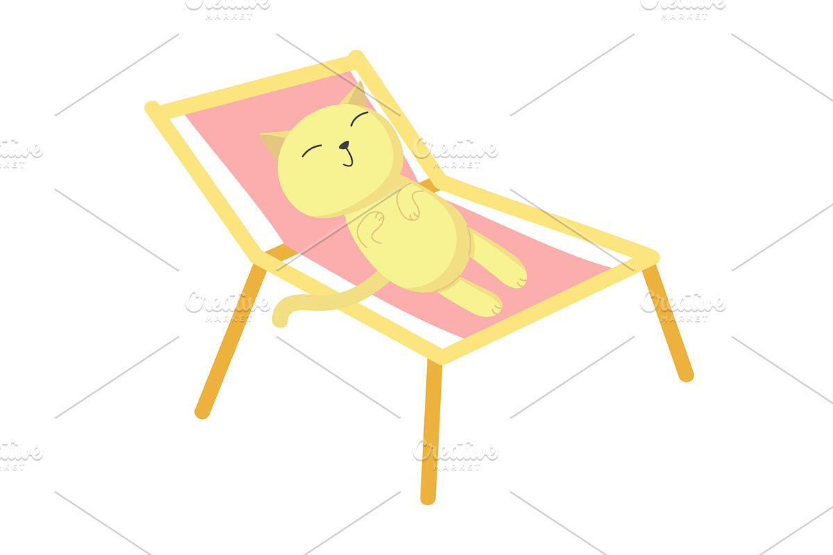 Cat rest on beach vector, vacation, an Animal Illustration by SiberianArt