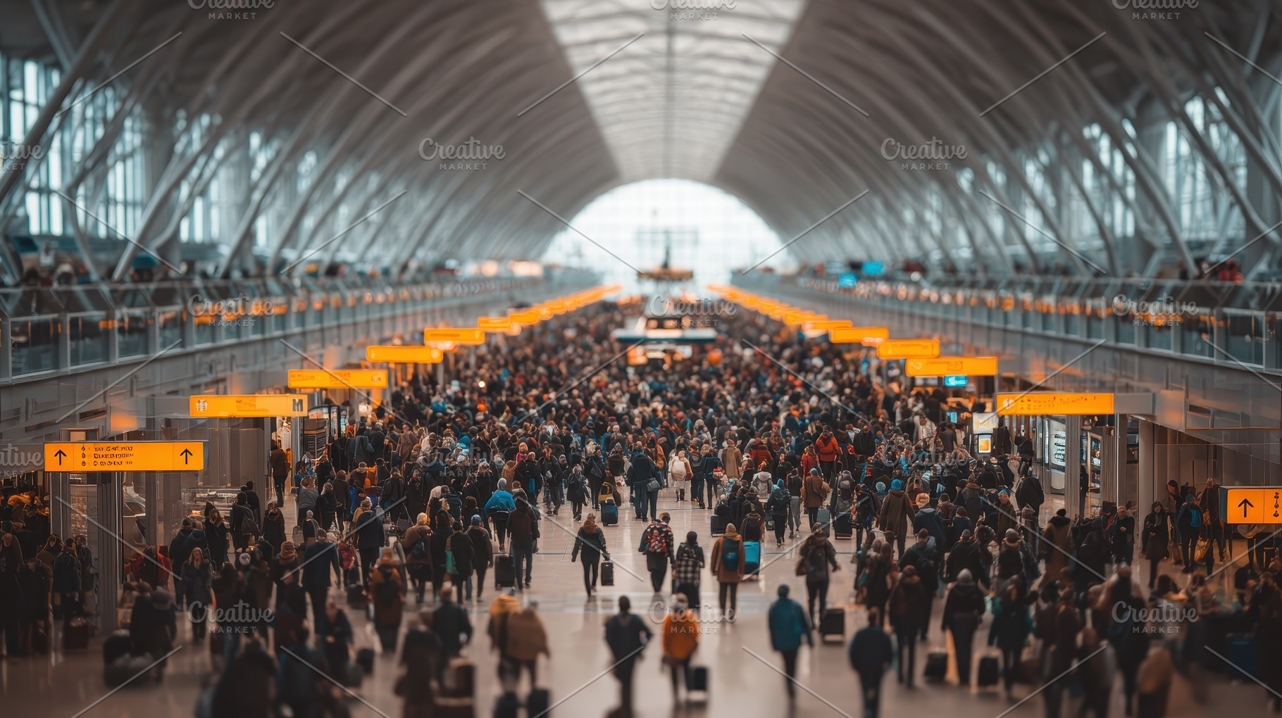 Airport terminal crowd many people w, a Photo by Pixeness Studio