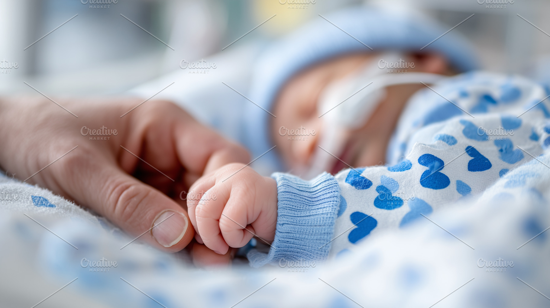 Close up of a premature baby gently, a Health & Medical Photo by MistyDay