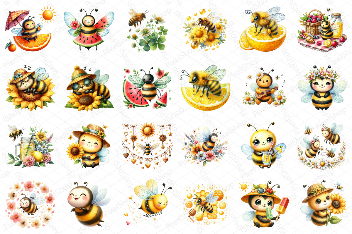Watercolor Summer Yellow Bee Clipart, an Illustration by DreamPrint404 (Photo 5 of 5)