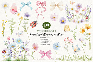 Pastel Wildflowers & Bows Clipart