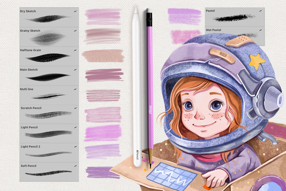 CUTE ILLUSTRATION PROCREATE BRUSHES, a Brush Add-On by AlexandraArt (Photo 6 of 12)