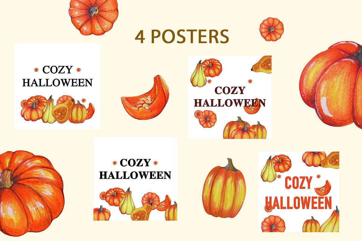 Hand-Drawn Pumpkin Clipart & Pattern, a Seasonal Illustration by KlymchukArtworks (Photo 5 of 8)