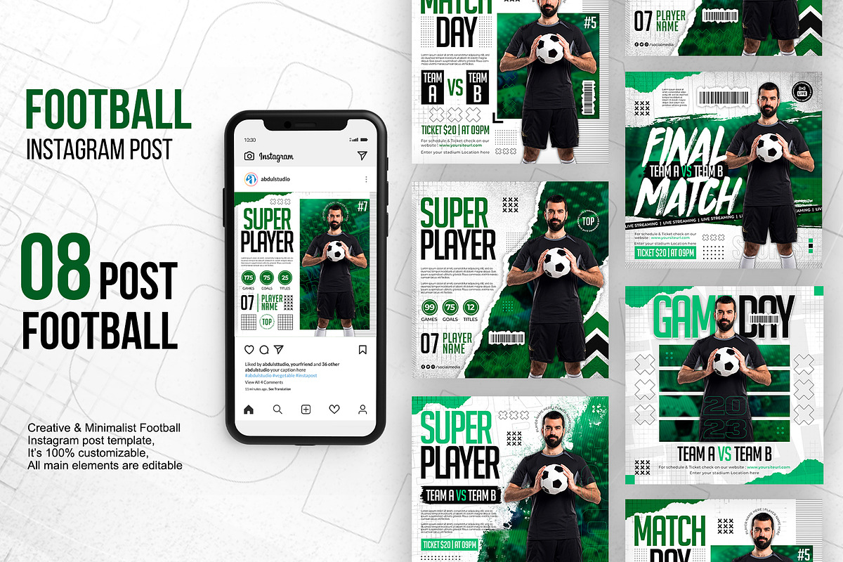 Football Sports Social Media Pack, a Social Media Template by Abdul Studio (Photo 1 of 5)