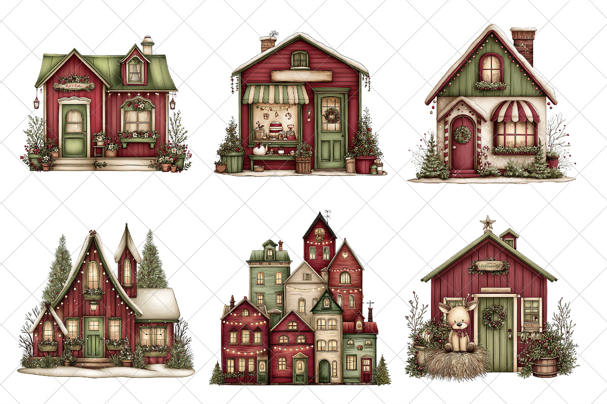 Whimsical Christmas House Clipart, an Illustration by SinaCreation (Photo 3 of 7)
