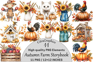 Autumn Farm Storybook Clipart, a Seasonal Illustration by CitraGraphics