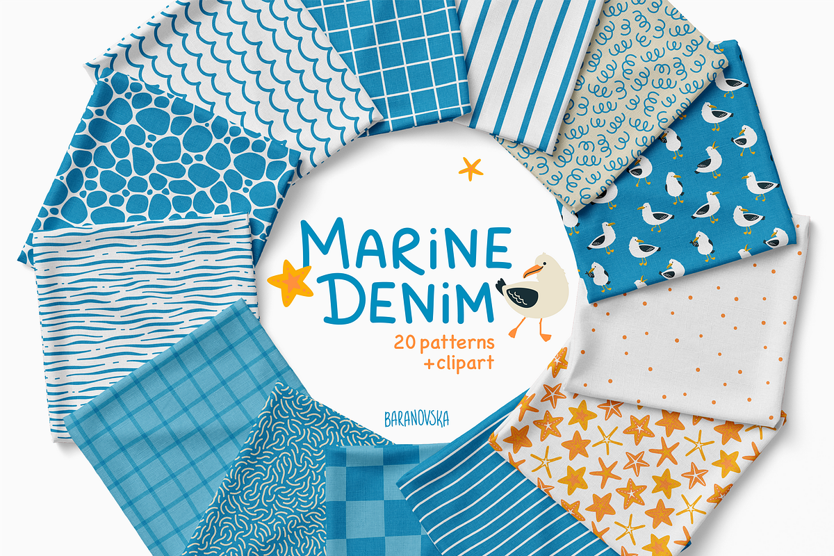 Collection of patterns Marine Denim, a Pattern Graphic by Baranovska (Photo 1 of 8)