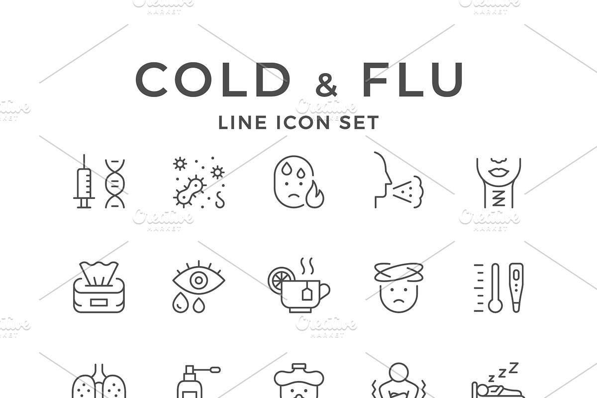 Set line icons of cold and flu, an Outline Icon by motorama (Photo 1 of 2)