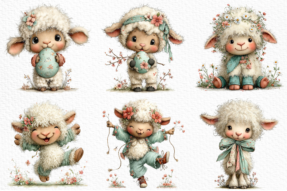Whimsical Spring Sheep Clipart, an Illustration by Craft Nest (Photo 4 of 11)