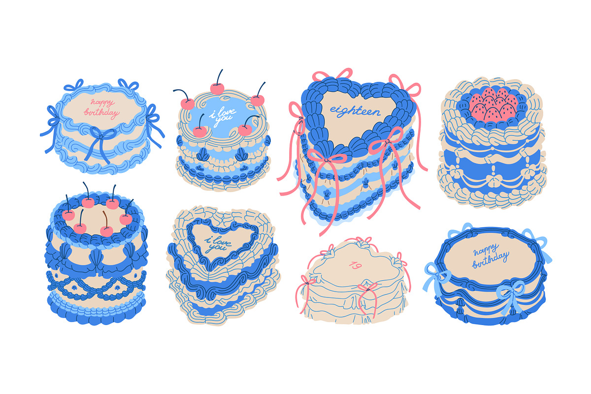Vintage holiday cakes set, a Food Illustration by Good Studio (Photo 2 of 9)