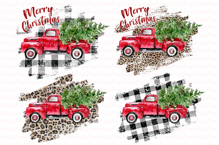 Christmas red truck clipart set
