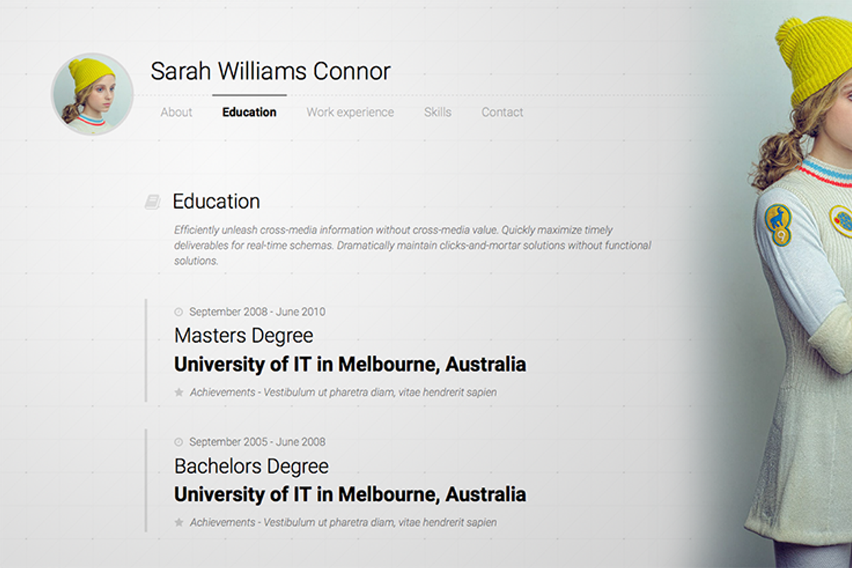Sarah - CV & Resume vCard WordPress, a WordPress Template by thaodhtn (Photo 3 of 7)