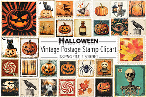 Vintage Halloween Postage Stamp Clip, an Illustration by Libby Wishes