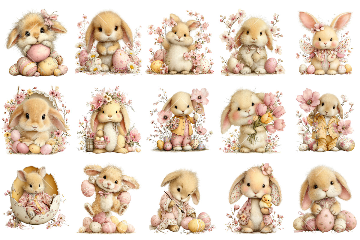 Whimsical Easter Bunny Clipart, an Illustration by OK Design (Photo 3 of 6)