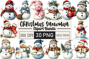 Christmas Snowman Clipart, an Illustration by Black Bird Studio