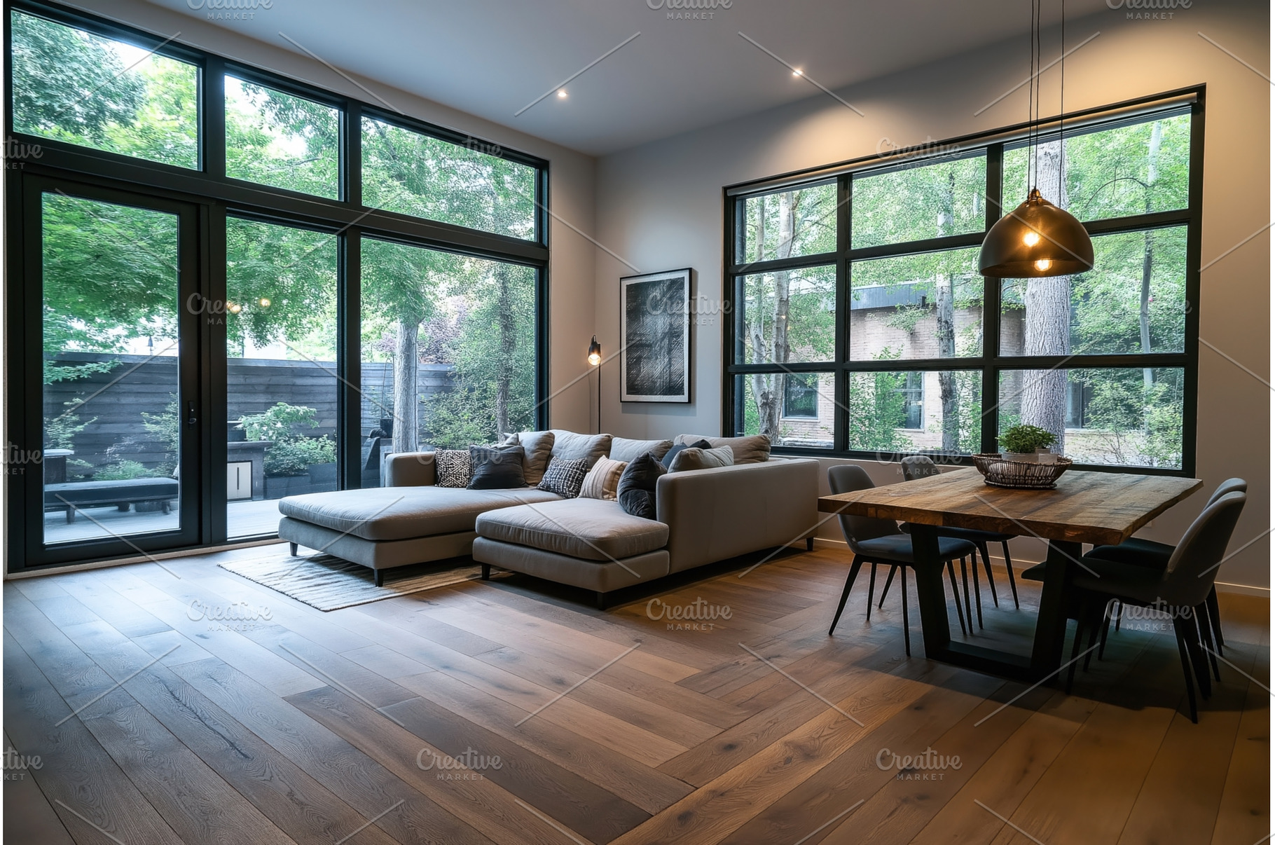 Modern living and dining room with, an Abstract Photo by Sergey Kotenev
