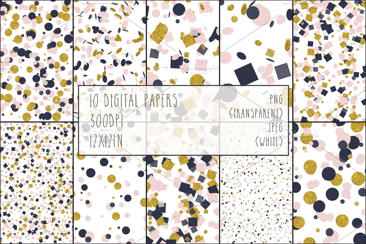Gold, Blush & Navy Confetti Bundle, an Object Graphic by TeaBerry (Photo 4 of 5)