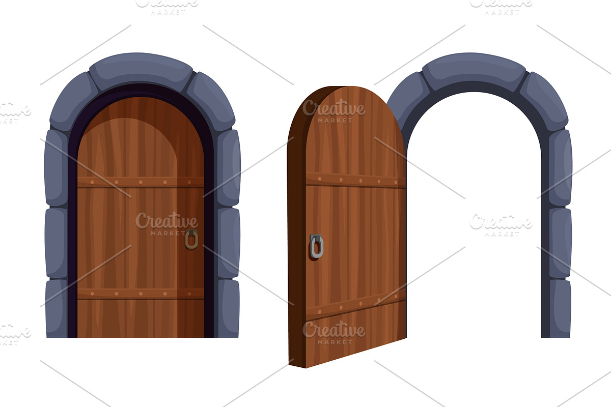 Medieval wooden doors. Old entrance, an Illustration by Valerie Bodnar