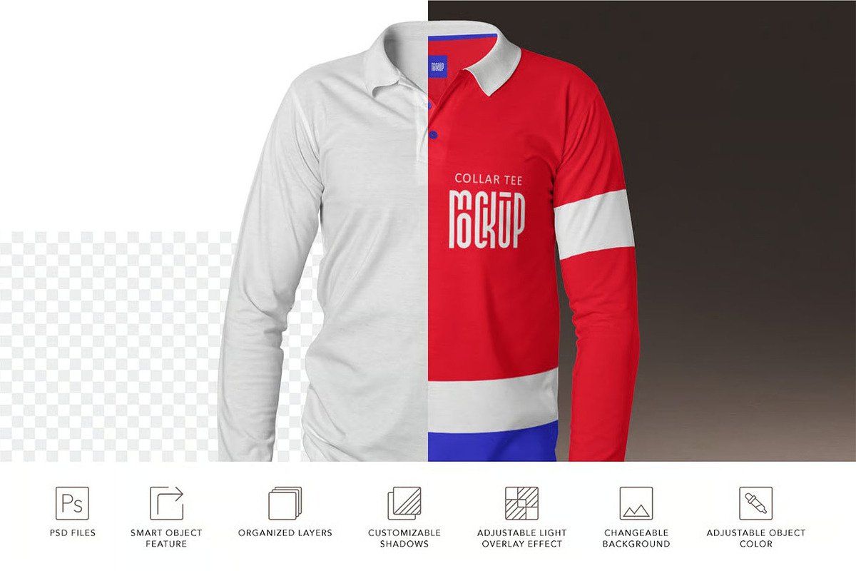 Polo T-Shirt Long Sleeve Mockup, a Shirt Mockup by megostudi0 (Photo 3 of 7)