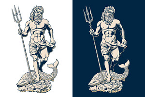 Sea God Neptune or Poseidon vector, a Person Illustration by Ledokolua