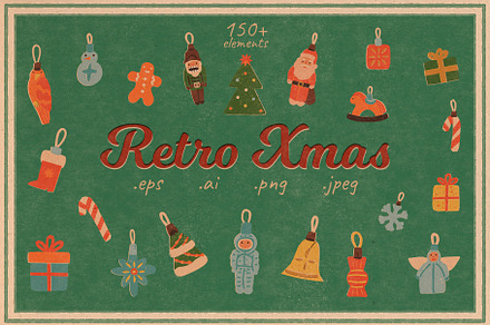 Retro Christmas clipart set