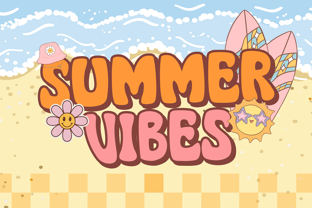Retro Beach is a retro groovy font, a Sans Serif Font by Brown Cupple (Photo 2 of 7)